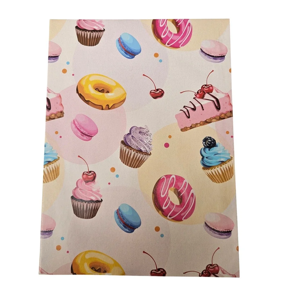 Lot 6 Folded Gift Wrapping Paper Sheets Donut‎ Beach Cupcake Tropical Prints